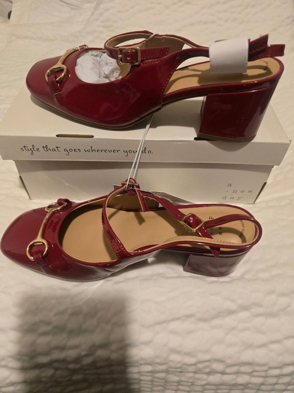 Women's Lucky Square Toe Mary Jane Heel with Memory Foam Insole - a New Day Red - Picture 8 of 8